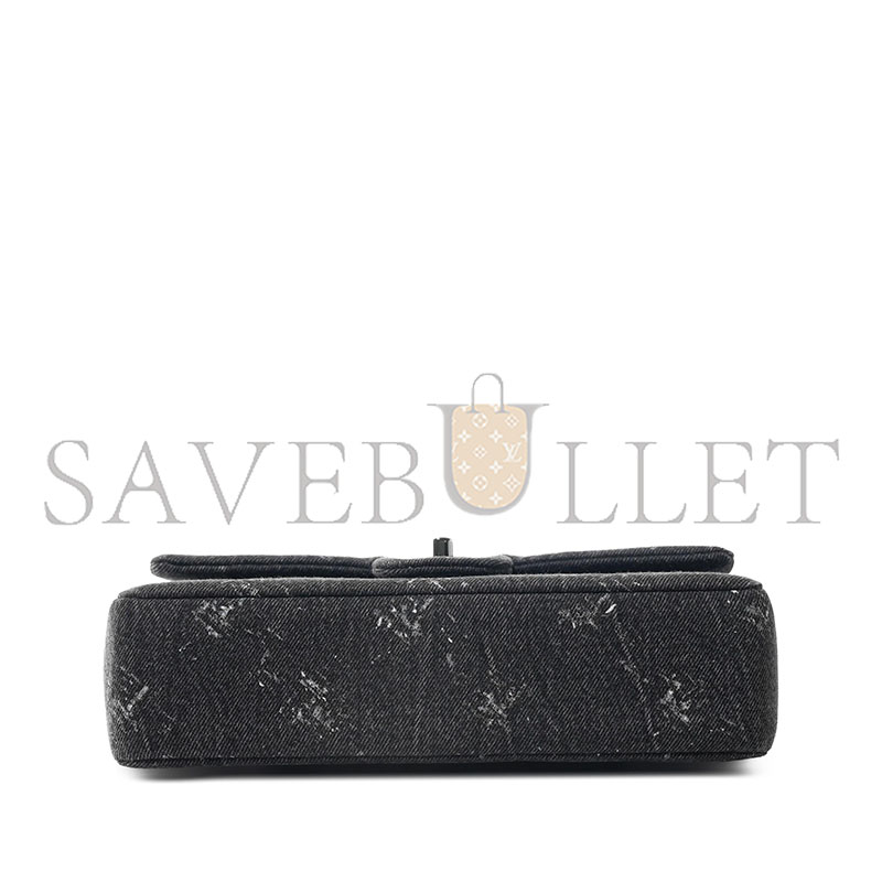 CHANEL MASTER BLACK QUILTED DENIM MEDIUM TIMELESS DOUBLE FLAP BLACK HARDWARE (25.5*15.5*6.5cm) 
